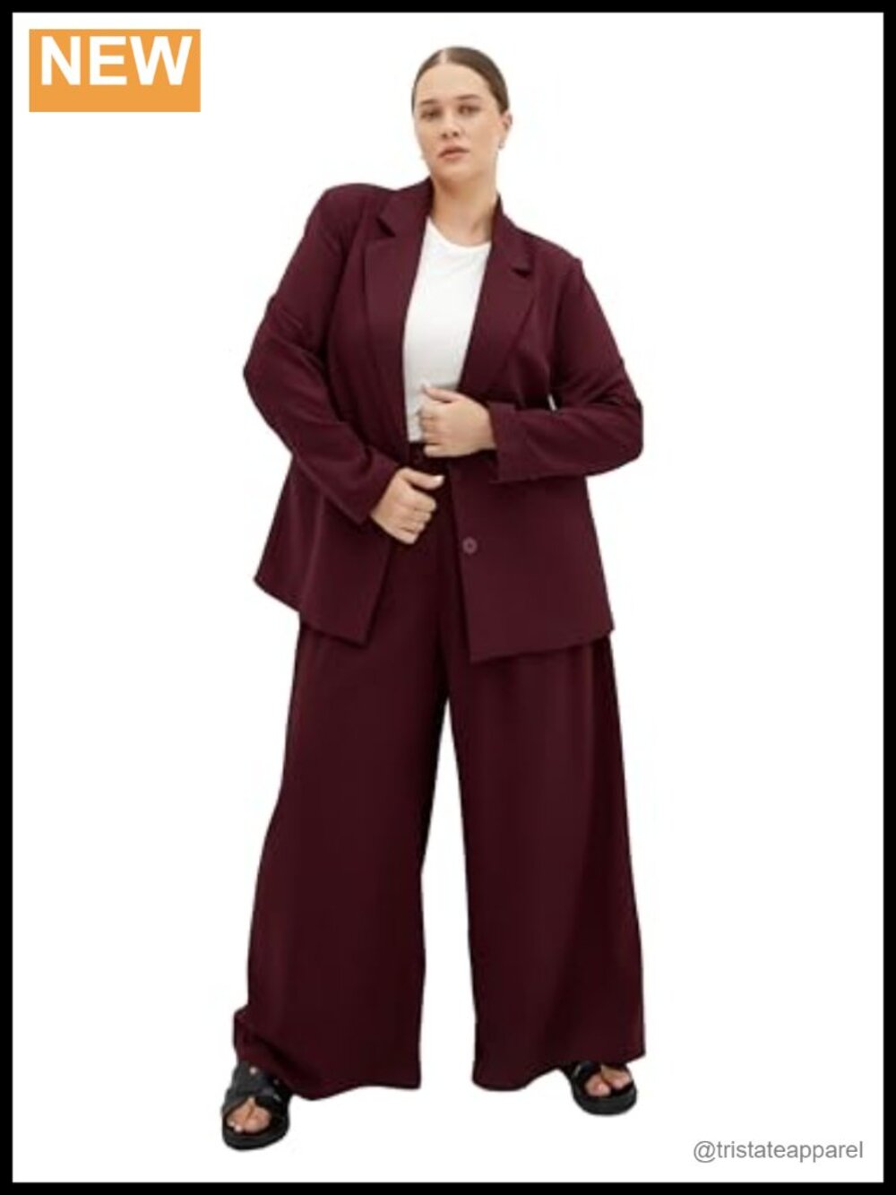 Plus Size Tailored Blazer with Collared Neckline and Faux Button Cuffs